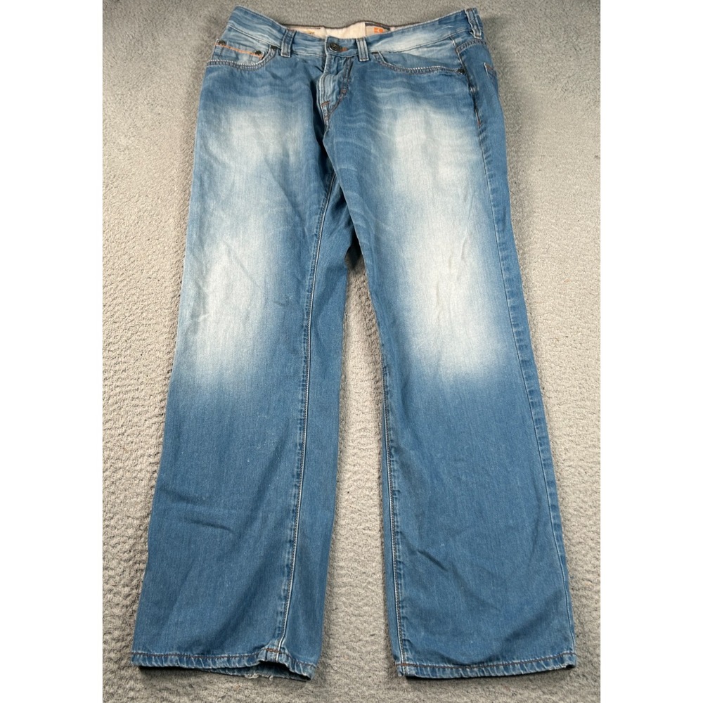 Hugo Boss Orange 25 Jeans Men 34x30 Blue Cotton Denim Straight Faded Streetwear